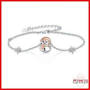 925 Sterling Silver Adjustable Snowman Charm Bracelet Christmas Gift